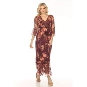 Johnny Was Winonna Silk Maxi Dress Slip Women XL Maroon Prairie Bell Sleeve READ